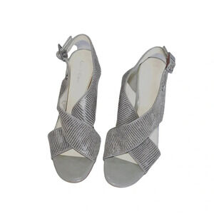 Calvin Klein Jill Silver Metallic Snakeskin Slingback Block Heels 6 Women’s